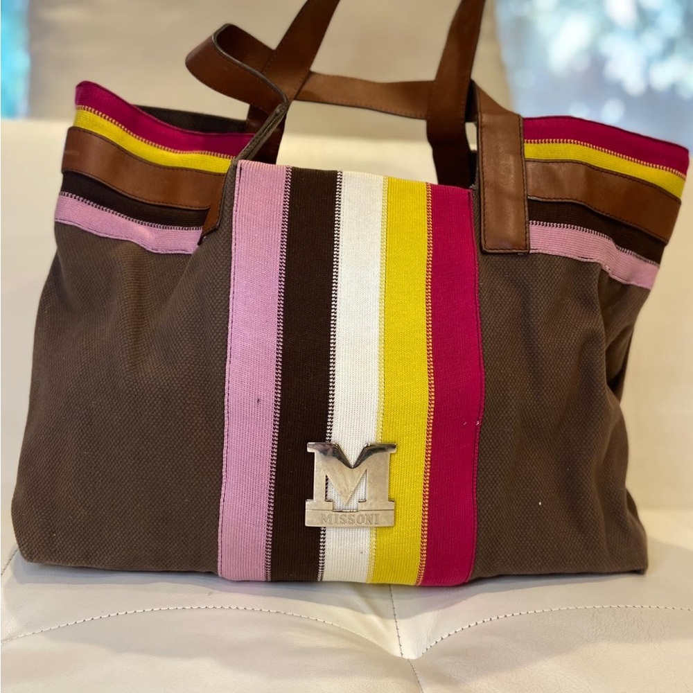 Missoni Brown and Pink Striped Tote Bag